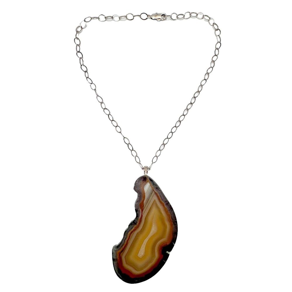 Brown Agate Quartz Crystal Geode Slice Necklace Pendant Rock Art Jewelry Women's